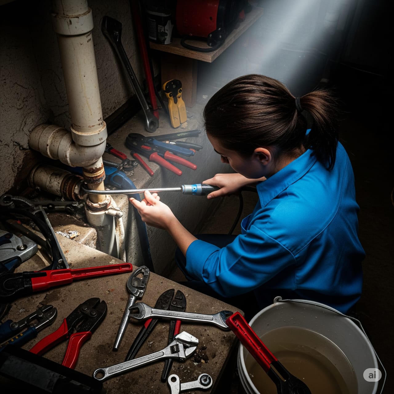 Teknisi profesional mengatasi saluran buntu dengan peralatan lengkap dan teknologi canggih